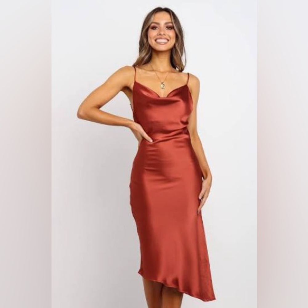 Petal & Pup: Satin Cyprus Midi Dress in Rust